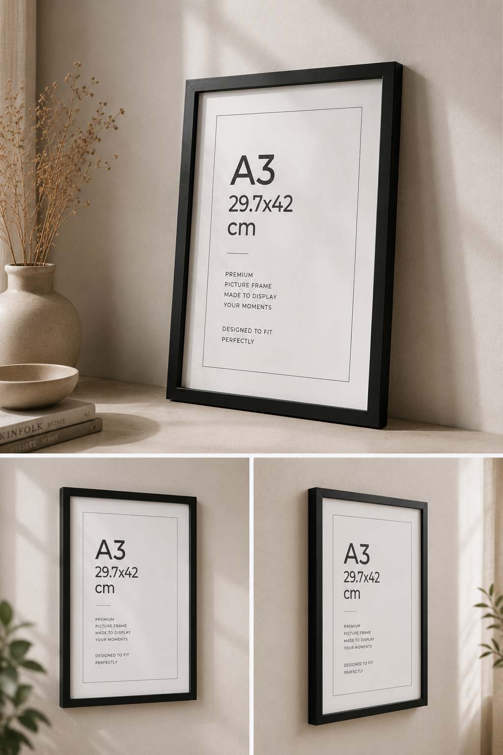 Black A3 wall-hanging photo frame